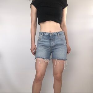 Anine Bing Mid Rise Denim Shorts Size‎ 27 Raw Distress Hem